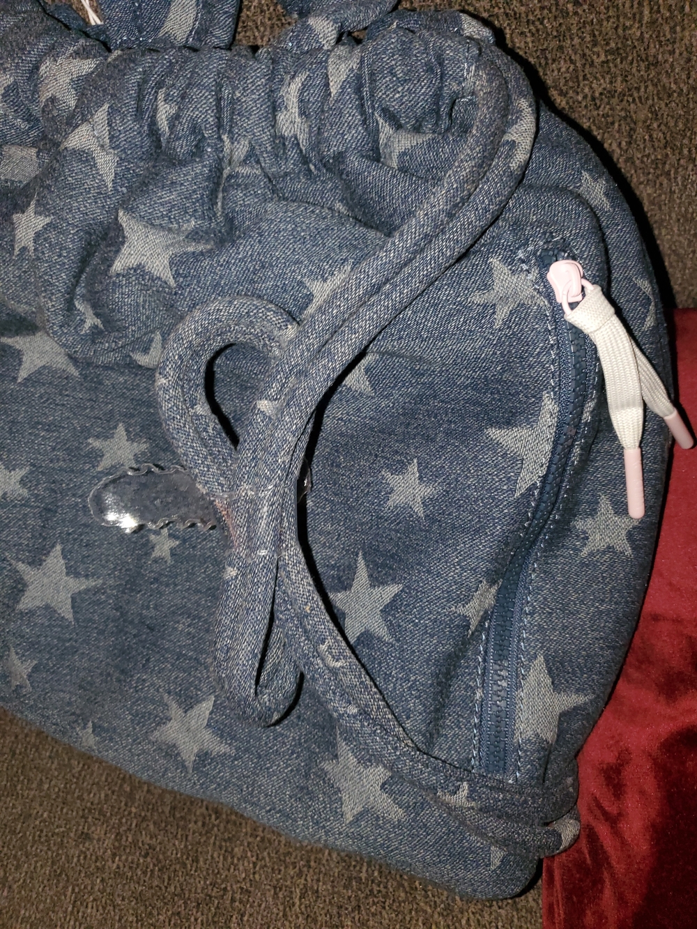 Wildfox Blue Denim With Gray Star Drawstring Tote/backpack - Picture 4 of 6